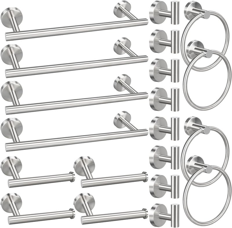 Ruby Q 20pcs Bathroom Hardware Set, Brushed Nickel Bathroom Hardware Set, Including 16" Hand Towel Bars, Toilet Paper Holders, Towel Rings, Robe Towel Hooks - Image 1